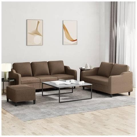 Set Di Divani 3 Pz Con Cuscini Marrone In Tessuto - Foto 1