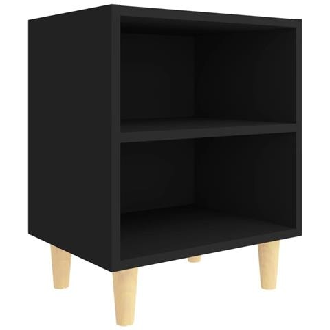 Comodino Con Gambe In Legno Massello Nero 40x30x50 Cm - Foto 1