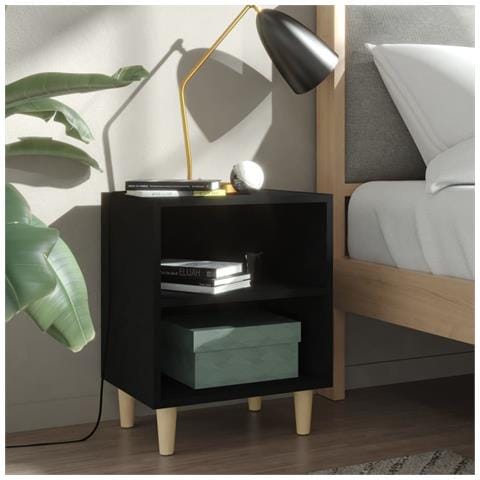 Comodino Con Gambe In Legno Massello Nero 40x30x50 Cm - Foto 6