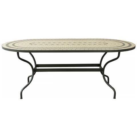 Melilla - Tavolo Con Piano Ovale E Mosaico Beige E Antracite - Foto 2