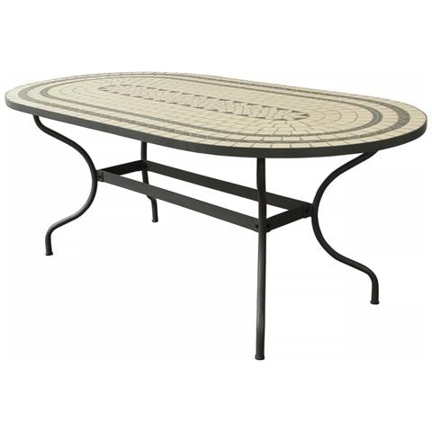 Melilla - Tavolo Con Piano Ovale E Mosaico Beige E Antracite - Foto 1