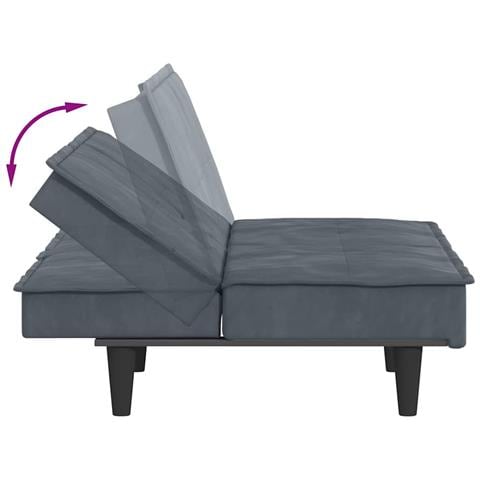Divano Letto con Portabicchieri in Velluto Grigio Scuro - Foto 9