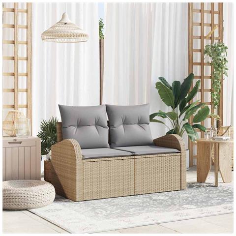 Divano da Giardino a 2 posti con Spazio di Archiviazione e Cuscini Beige in Polyrattan - Foto 2