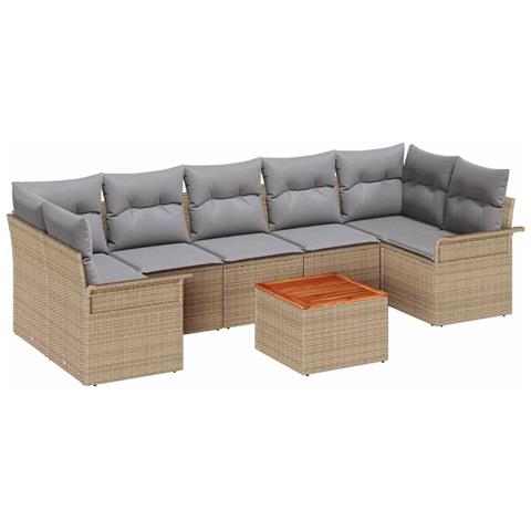 Set Divani da Giardino da 8 Pezzi con Cuscini Beige Poly Rattan Acacia - Foto 1
