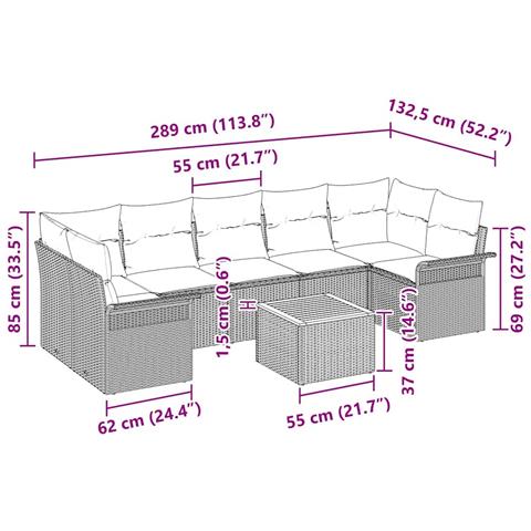 Set Divani da Giardino da 8 Pezzi con Cuscini Beige Poly Rattan Acacia - Foto 9