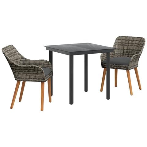 Set da Pranzo da Giardino 3 Pezzi Grigio Rattan Sintetico - Foto 1