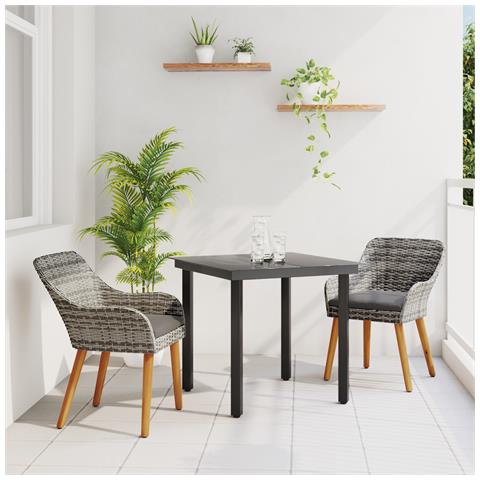 Set da Pranzo da Giardino 3 Pezzi Grigio Rattan Sintetico - Foto 2