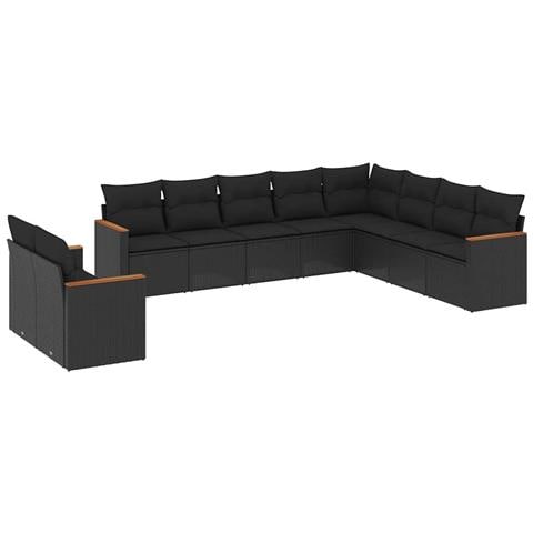Set Divani da Giardino 10pz con Cuscini in Polyrattan Nero - Foto 1