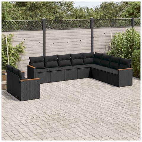 Set Divani da Giardino 10pz con Cuscini in Polyrattan Nero - Foto 2