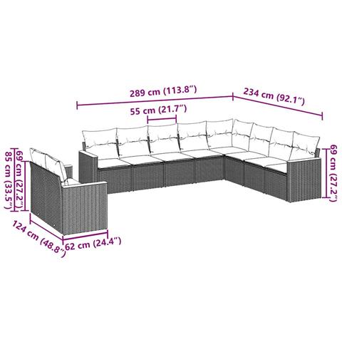 Set Divani da Giardino 10pz con Cuscini in Polyrattan Nero - Foto 3