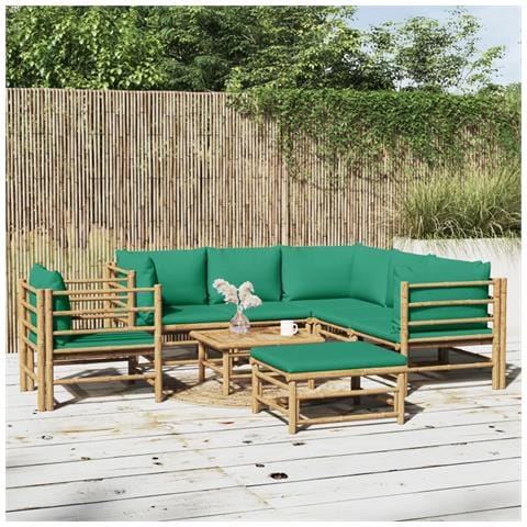 Set Salotto da Giardino 8pz con Cuscini Verdi Bambù - Foto 2