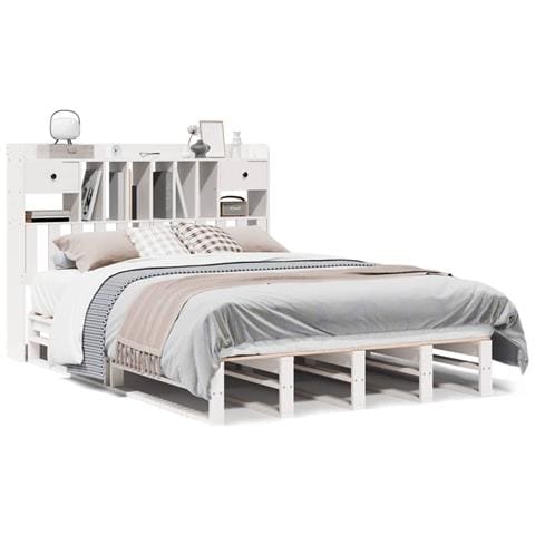 Letto Libreria senza Materasso Bianco 140x200 cm Legno di Pino - Foto 1