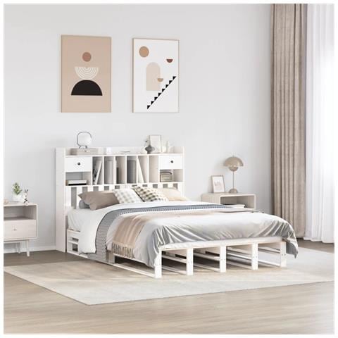 Letto Libreria senza Materasso Bianco 140x200 cm Legno di Pino - Foto 2