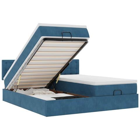 Pouf Letto con Materassi e LED Blu Scuro 200x200cm Velluto - Foto 1