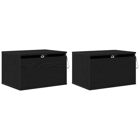 Cabinette da notte  con luci LED 2 pz da parete in rovere nero - Foto 1