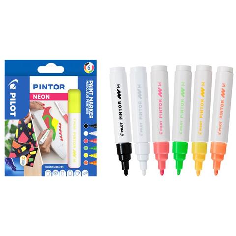 Pintor Neon Nero, Verde, Arancione, Rosa, Bianco, Giallo 6 pz - Foto 1