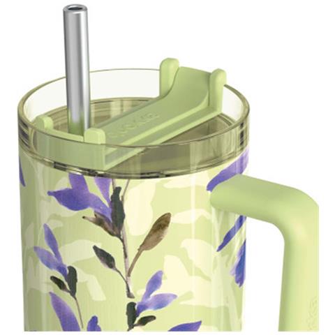Bicchiere Termico 1200 Ml Con Cannuccia Con Decorazione Floreale Matcha, Verde - Foto 2