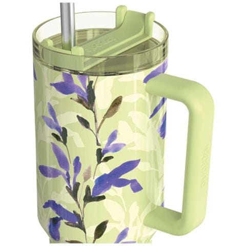 Bicchiere Termico 1200 Ml Con Cannuccia Con Decorazione Floreale Matcha, Verde - Foto 5