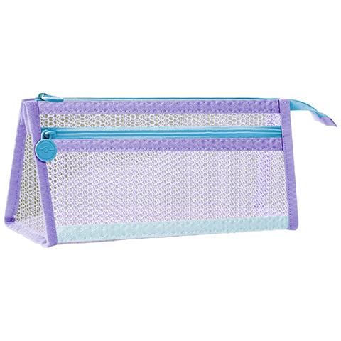 Astuccio Triangolare A Rete Viola - Porta Cancelleria Trasparente Ad Ampia Capacità - Foto 1