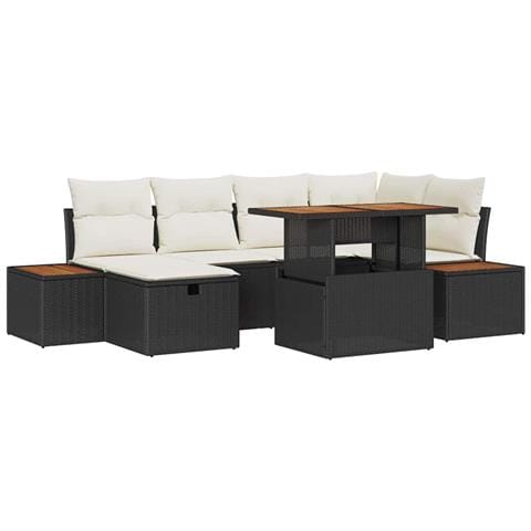 Set Divano da Giardino 7 pcs Nero polyrattan - Foto 1