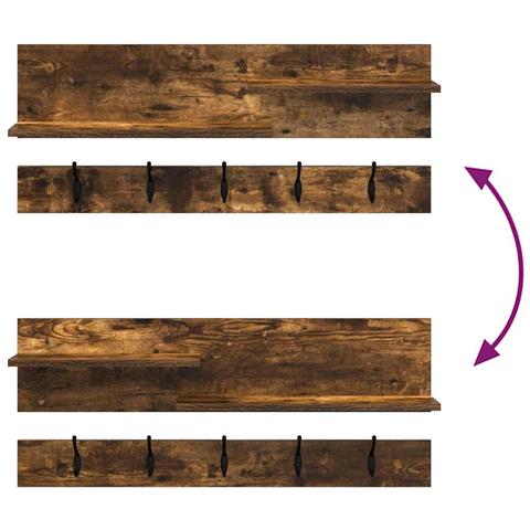 Appendiabiti a muro con lo scaffale Rovere fumo 90 x 15 x 36 cm - Foto 9