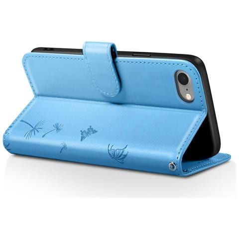 Custodia A Portafoglio Per Iphone 7 / 8 / Se 2022 Design Premium Fiori Farfalla, Azzurro - Foto 2