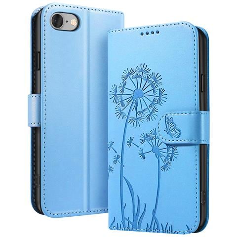Custodia A Portafoglio Per Iphone 7 / 8 / Se 2022 Design Premium Fiori Farfalla, Azzurro - Foto 1