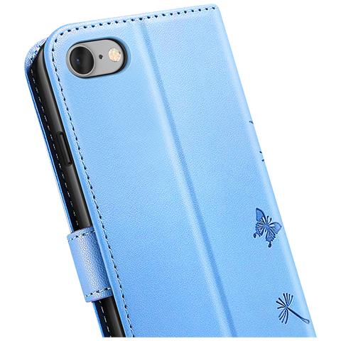 Custodia A Portafoglio Per Iphone 7 / 8 / Se 2022 Design Premium Fiori Farfalla, Azzurro - Foto 5