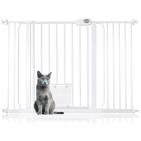 Bettacare Cancelletto Per Animali Con Gattaiola Bloccabile, 120.3cm - 127.9cm, Bianco, Altezza Di 75cm - Foto 1
