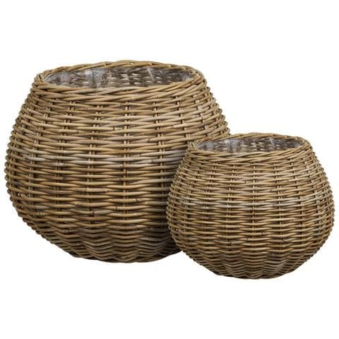 Set 2 Ceste Melaka In Kubu Rattan Naturale Rotonde — Piccola Ø33 Cm E Grande Ø57 Cm - Foto 1