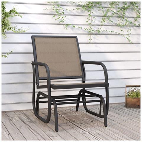 Sedia a Dondolo Giardino Marrone 61x76x87cm Textilene e Acciaio - Foto 2