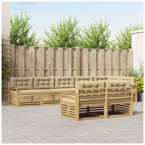 Set di divani da esterno 8 pcs Bianco e Beige Poliestere - Foto 2