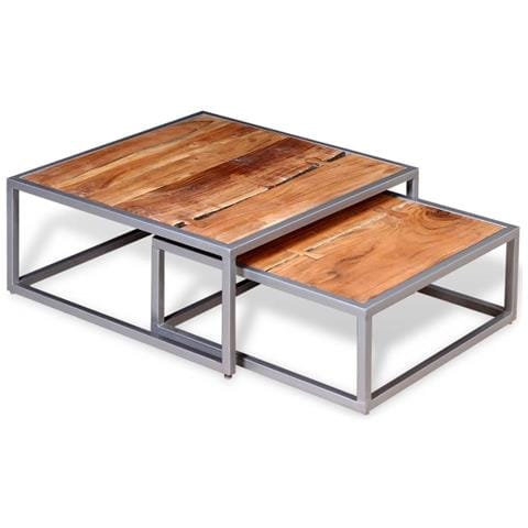 Set Tavolini Da Caffè 2 Pezzi In Legno Massello Di Acacia - Foto 2