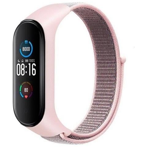 Cinturino Nylon Con Cassa Silicone Watch Band Per Xiaomi Mi Band 5 - 6 - 7 Rosa - Foto 2