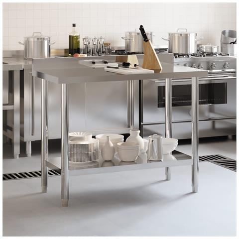 Tavolo Lavoro Cucina Con Paraschizzi 110x55x93cm Acciaio Inox - Foto 1