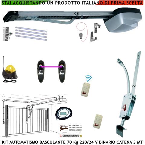 Kit Automazione Motore 220/24 V Da Soffitto Per Porta Basculante 70 Kg Faro Antenna Binario Alluminio Catena Acciaio 3 - Foto 1