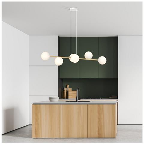 Lampada A Sospensione Gravity - Bianco, Oro - Acciaio Verniciato A Polvere, Vetro - 110x100x29 Cm - Foto 2