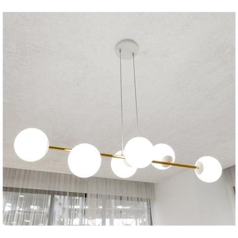 Lampada A Sospensione Gravity - Bianco, Oro - Acciaio Verniciato A Polvere, Vetro - 110x100x29 Cm - Foto 8