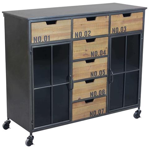 Mobile Credenza Madia Da Interno In Acciaio E Legno Con Ruote E 7 Cassetti Dark - Foto 1