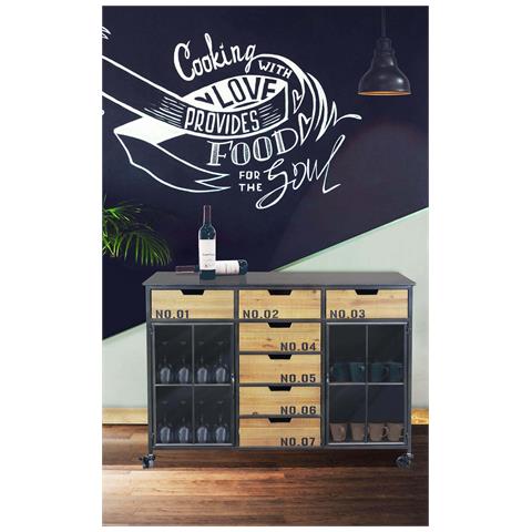 Mobile Credenza Madia Da Interno In Acciaio E Legno Con Ruote E 7 Cassetti Dark - Foto 6