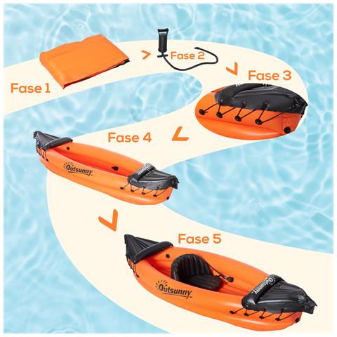 Canoa Gonfiabile in PVC con Remo in Alluminio e Accessori Colore Arancione - Foto 6