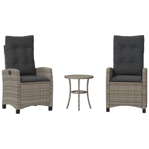 Set Da Bistrò 3 Pz Con Cuscini Grigio In Polyrattan - Foto 1