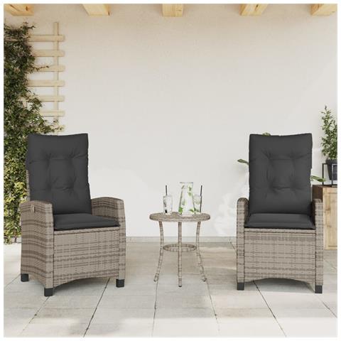 Set Da Bistrò 3 Pz Con Cuscini Grigio In Polyrattan - Foto 2