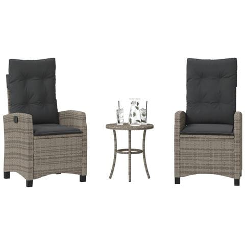 Set Da Bistrò 3 Pz Con Cuscini Grigio In Polyrattan - Foto 8
