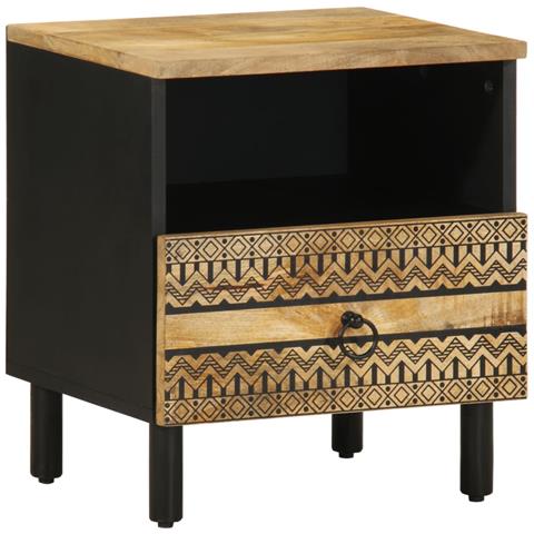 Comodino Nero 40x33x46 Cm In Legno Massello Di Mango Grezzo - Foto 1