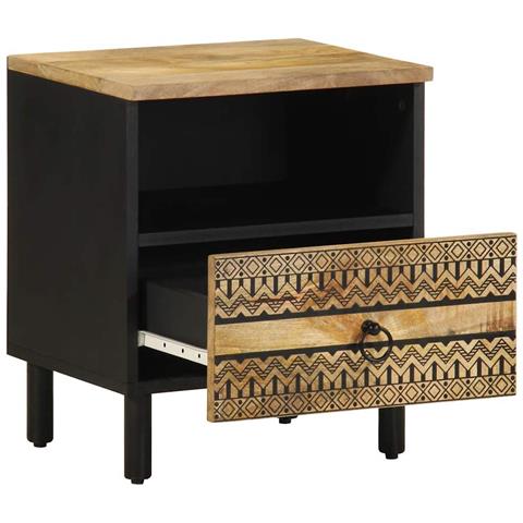 Comodino Nero 40x33x46 Cm In Legno Massello Di Mango Grezzo - Foto 2