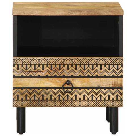 Comodino Nero 40x33x46 Cm In Legno Massello Di Mango Grezzo - Foto 3