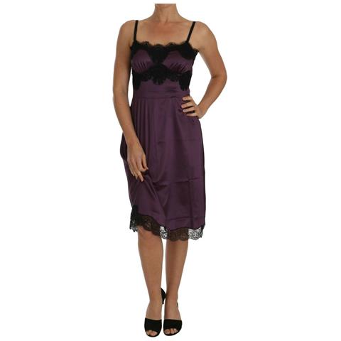 Abito A Trapezio In Pizzo Nero Elasticizzato In Seta Viola - It38-xs - Foto 1