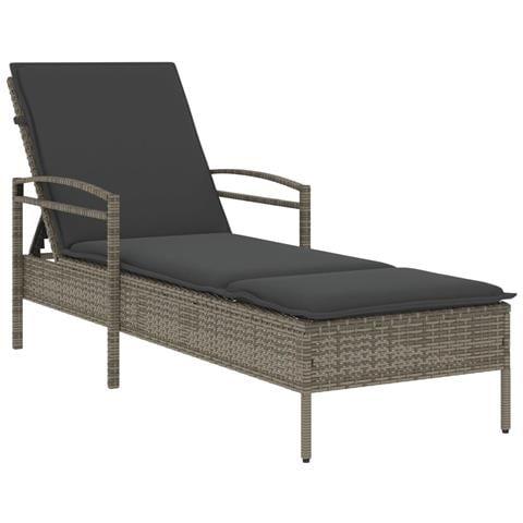 Lettino Prendisole Con Cuscino Grigio 63x200x81 Cm Polyrattan - Foto 2