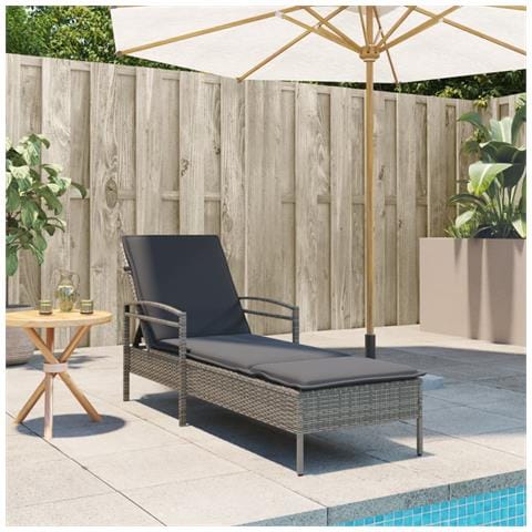 Lettino Prendisole Con Cuscino Grigio 63x200x81 Cm Polyrattan - Foto 3